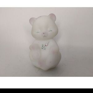 Vintage Fenton hand painted satin glass‎ bear figurine, signed